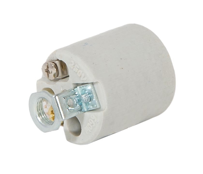 Keyless Unglazed Porcelain E-26 Socket, Detachable 1/8 IP Hickey and Screw Shell (48104i)