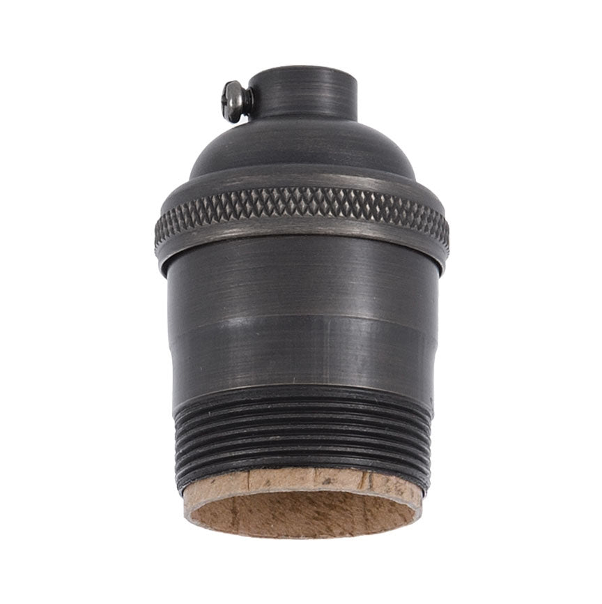 Antique BRONZE Finish Heavy Turned Brass Keyless Socket, UNO Thread Shell (48260B)