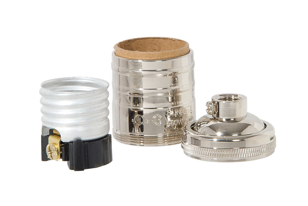 Nickel Plated Finish Heavy Turned Brass Keyless Sockets, No UNO Thread (48261N)