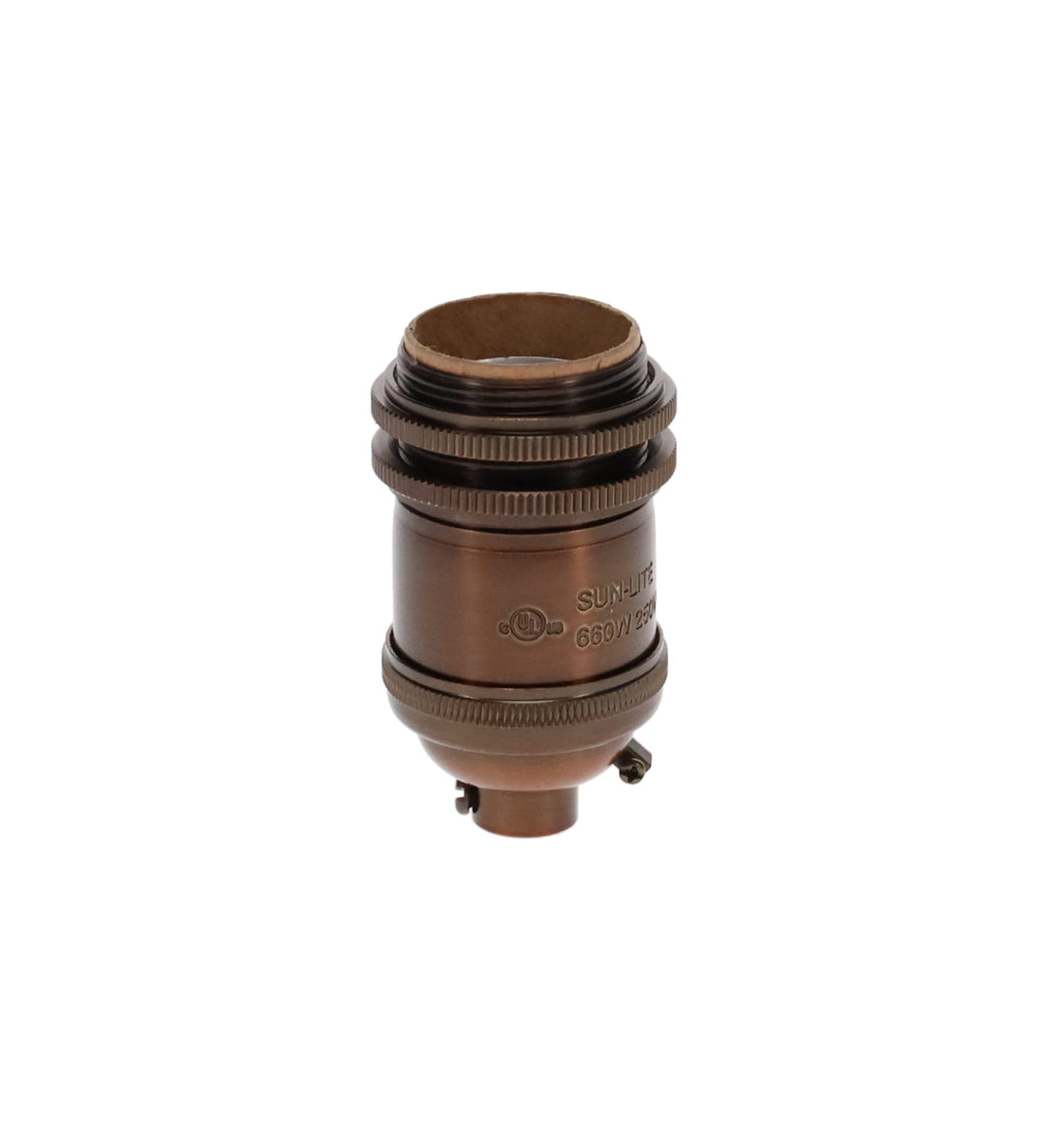 Antique Bronze Finish Heavy Turned Brass Keyless, Tall Socket w/Ground Screw Terminal (48264B)