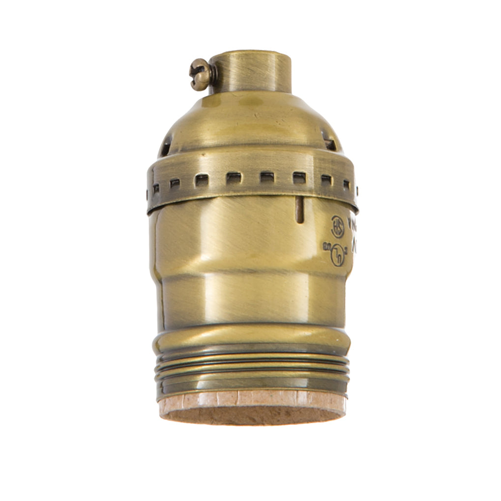 Antique Brass Finish Keyless Early Electric Style Lamp Socket, UNO Thread Shell (48290A)