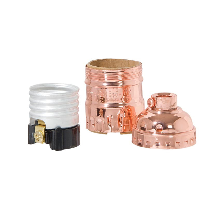 Polished Copper Finish Brass E-26 Short, Keyless Lamp Socket, UNO Threads (48290C)