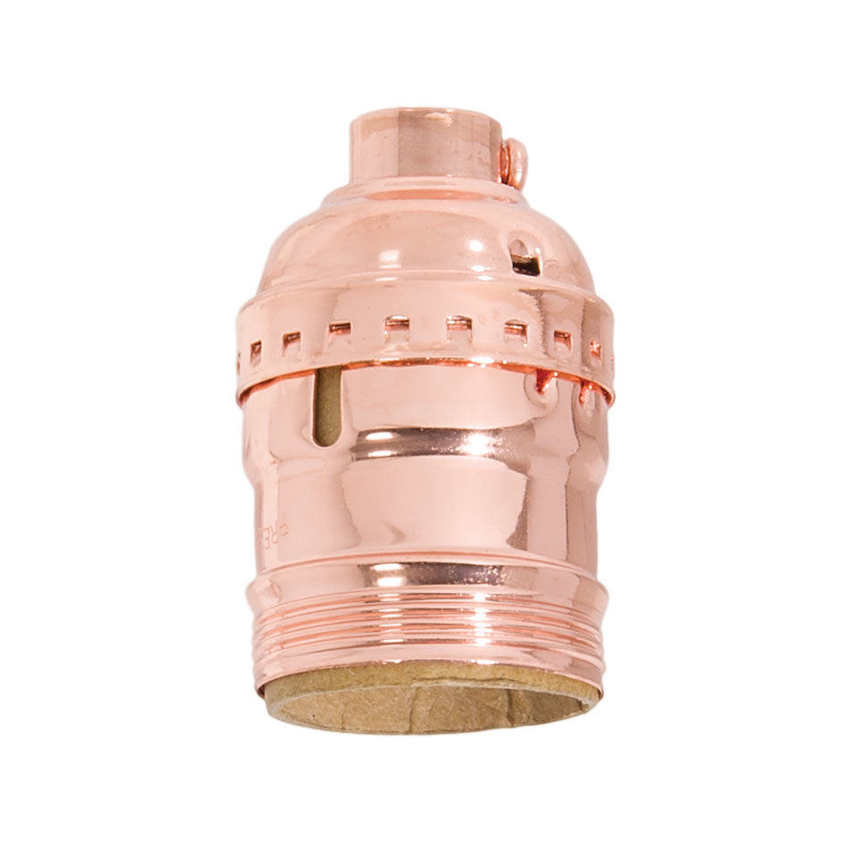 Polished Copper Finish Brass E-26 Short, Keyless Lamp Socket, UNO Threads (48290C)