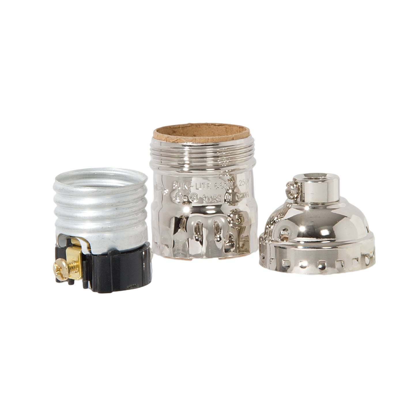 Nickel Plated Finish Keyless Early Electric Style Lamp Socket, UNO Thread Shell (48290N)