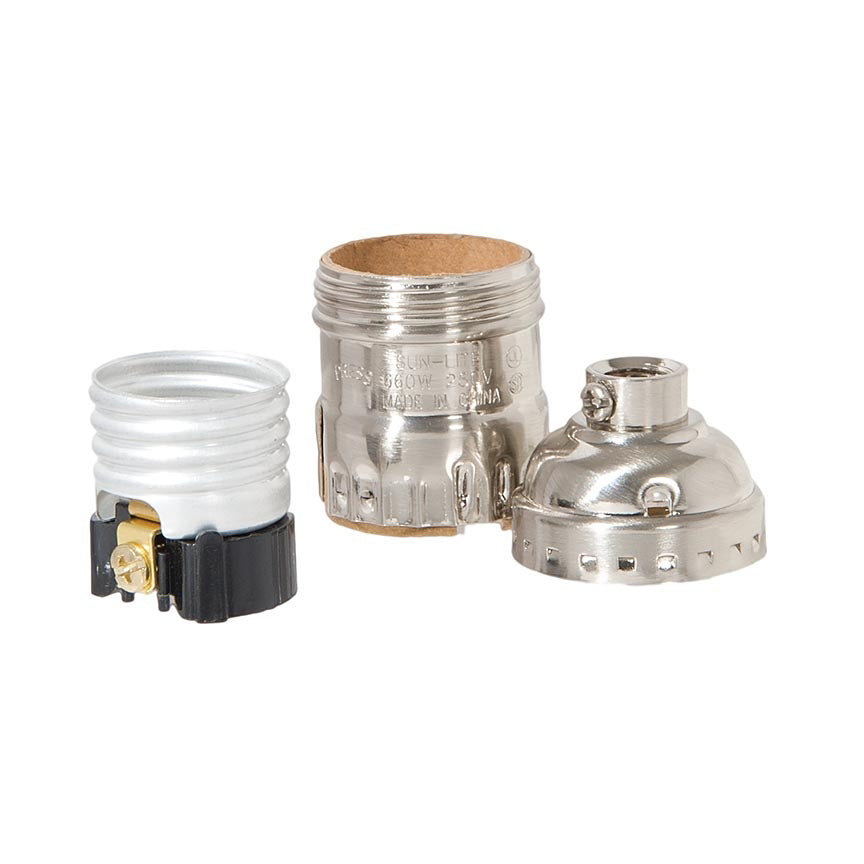Satin Nickel Finish Brass E-26 Short Keyless Lamp Socket, UNO Threads (48290SN)