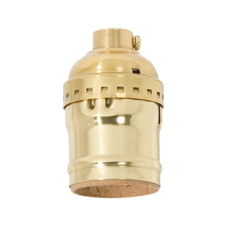 Keyless Polished & Lacquered Finish Early Electric Style Brass Lamp E26 Socket, No UNO Thread (48291)