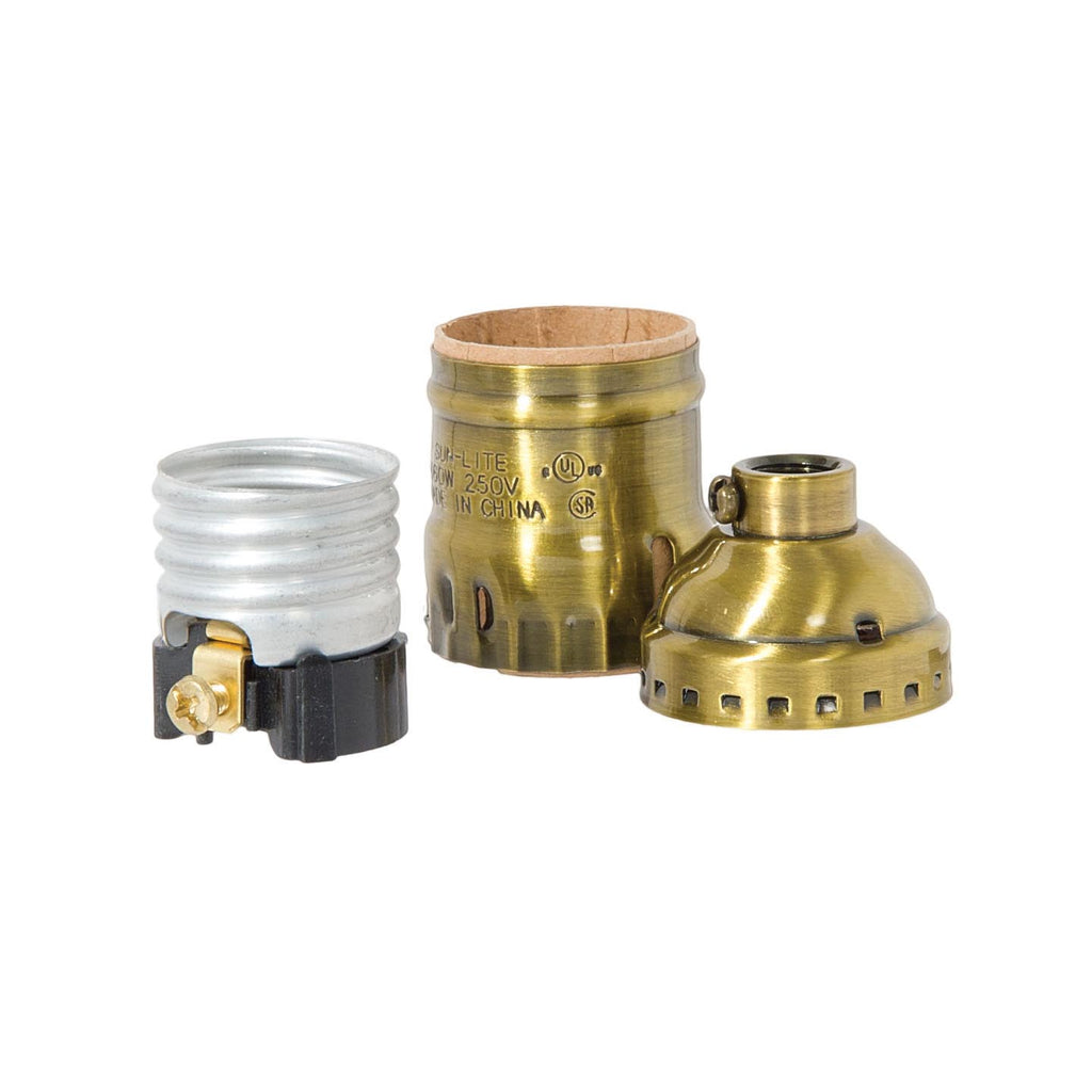 Keyless Early Electric Style Lamp E26 Socket, Antique BRASS Finish, No UNO thread (48291A)