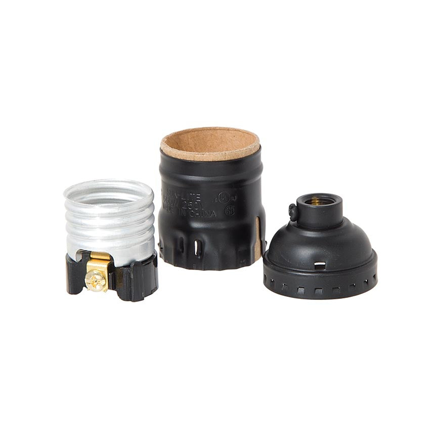 Satin Black Finish E-26 Brass Short Keyless Lamp Socket, No UNO Thread (48291BK)