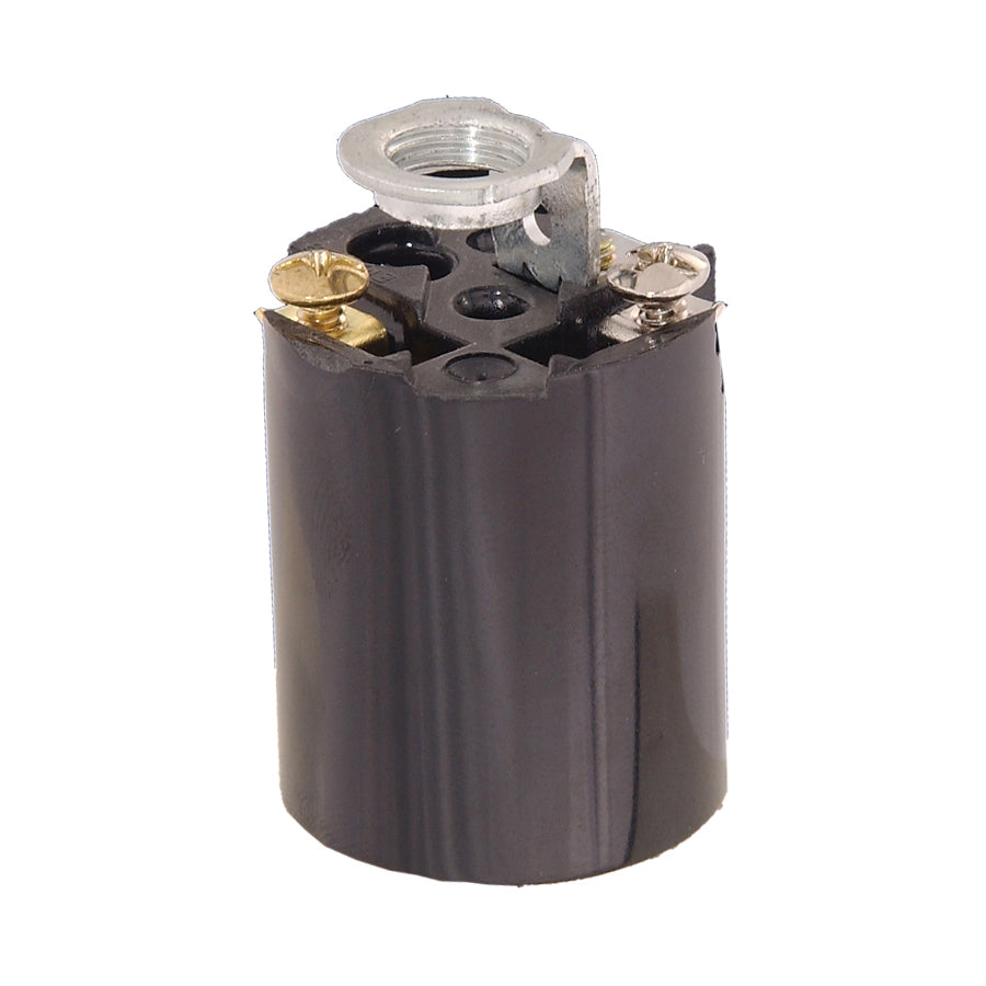 2" Tall Bakelite Keyless Plastic Fixture E26 Socket with 1/2" Hickey (48300)