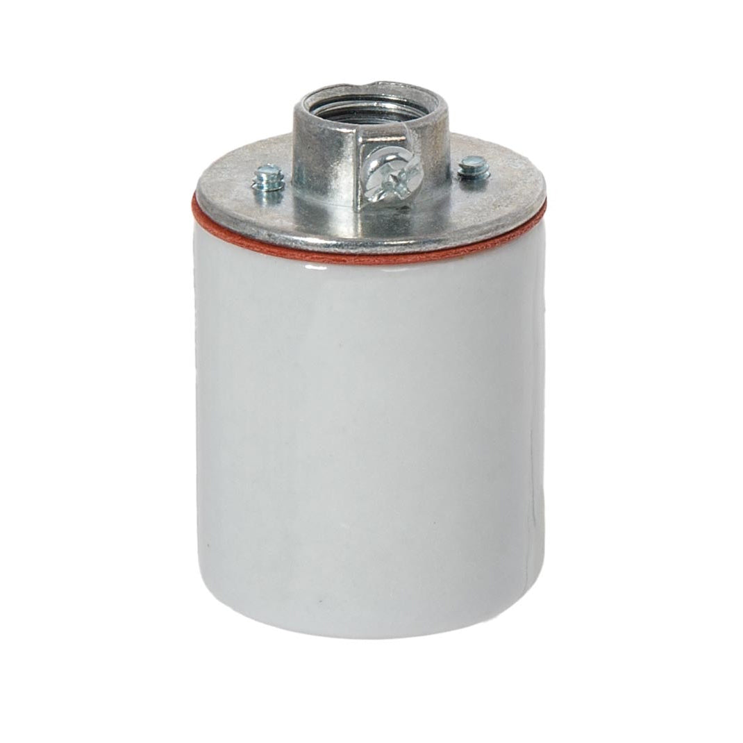 E-26 Keyless Porcelain Lamp Socket, Ground Screw & Metal Cap, 1/4 IPS Thread (48304)