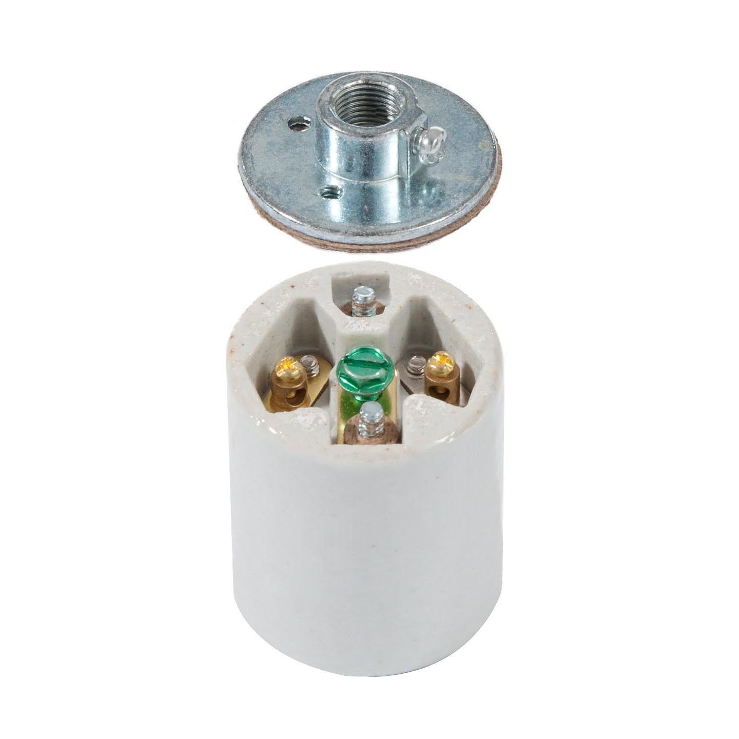 Medium Base E26, Porcelain Lamp Socket, 1/8F metal cap & Easy Wire terminals (48305)