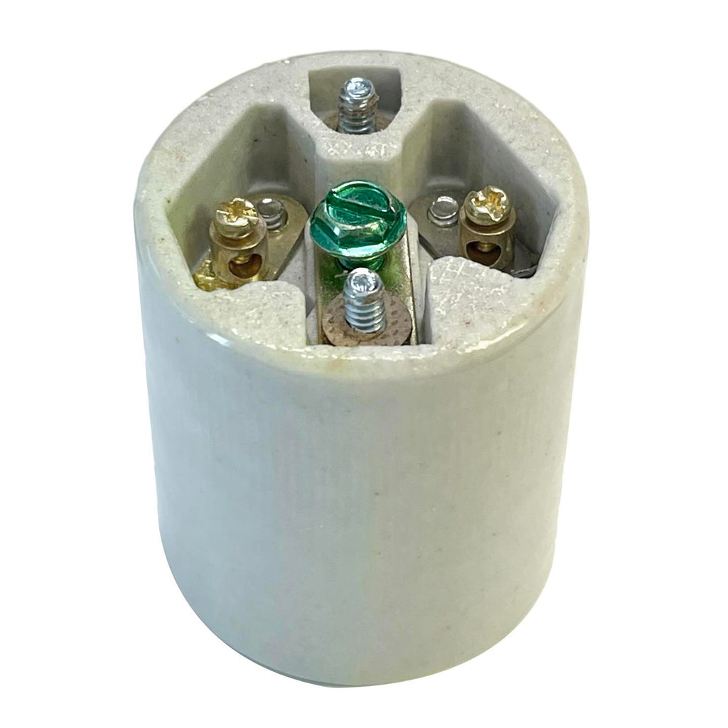 Medium Base E26, Porcelain Lamp Socket, 1/8F metal cap & Easy Wire terminals (48305)