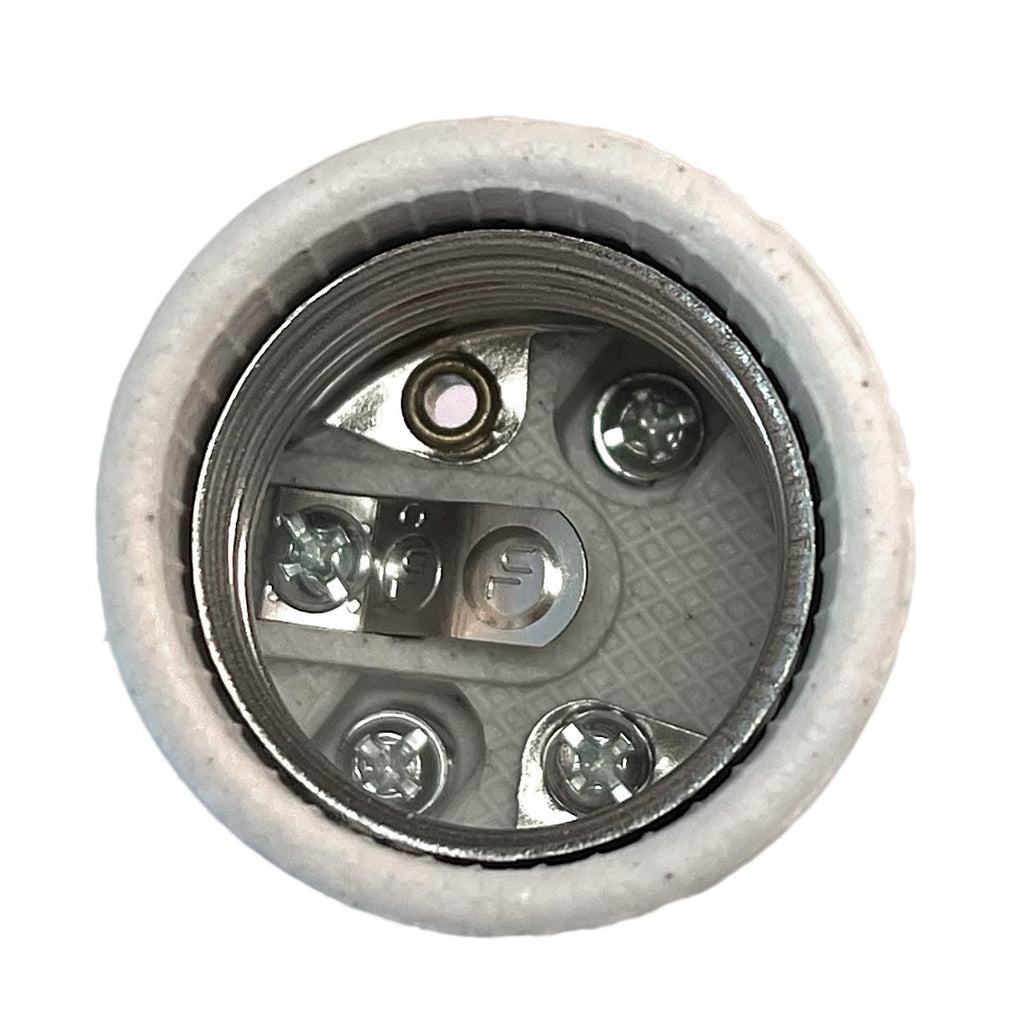 E26 Medium Porcelain Lamp Socket 1/8F, 1/2" Tall Metal Hickey & Easy Wire Terminals, 250V, 660W (48306)