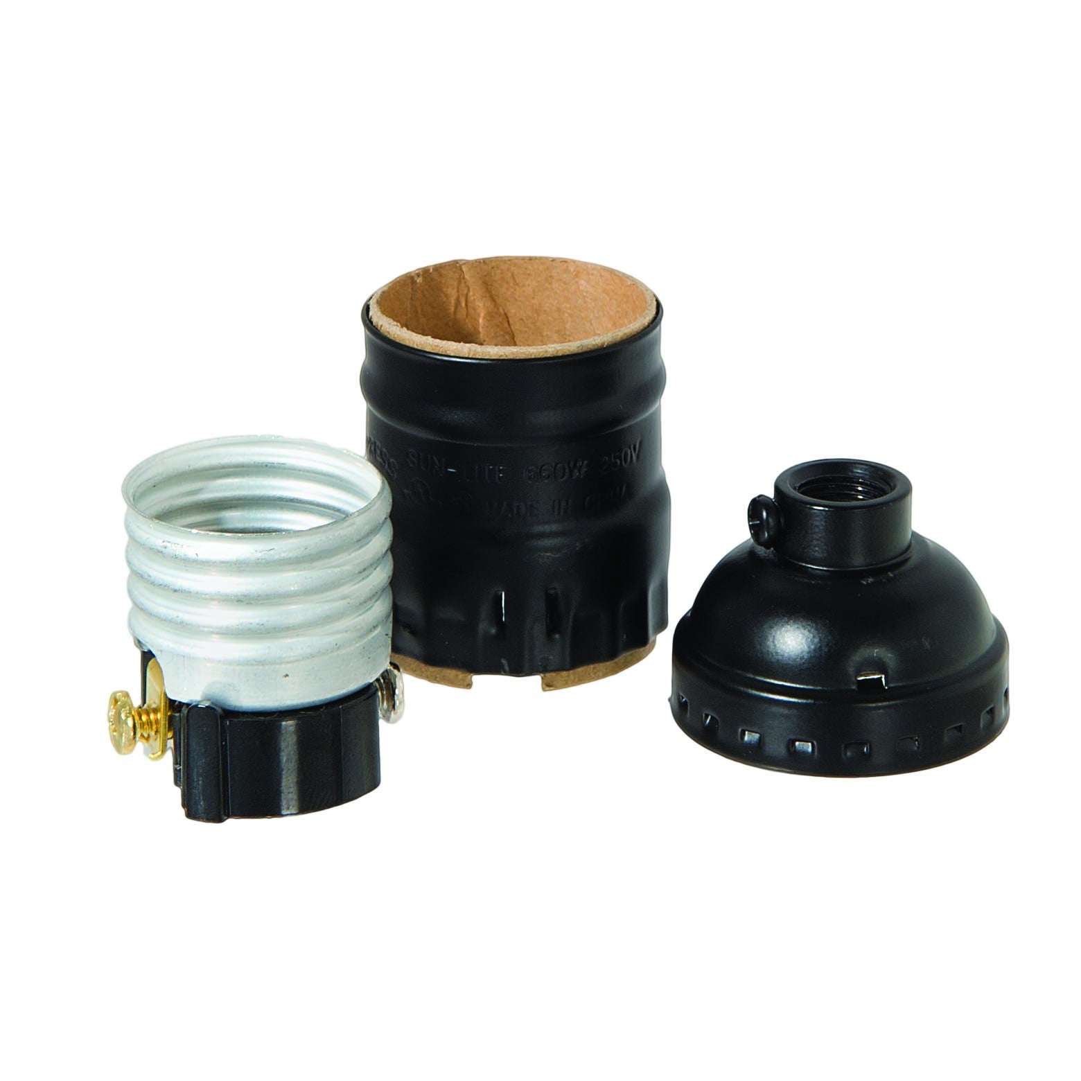 Aluminum Satin Black Finish Short Keyless E-26 Lamp Socket Shell, 1/8 IPS Socket Cap, Set Screw (48348BK)