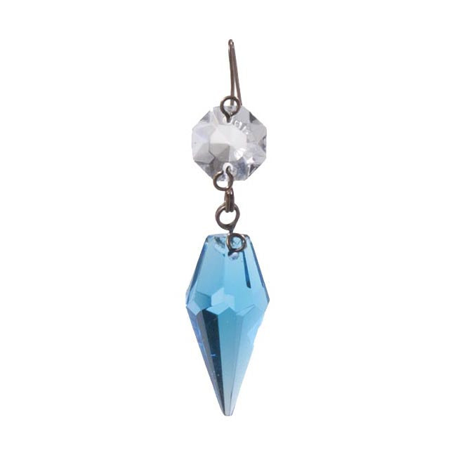1-3/16" Light Blue Glass Prism with Clear Top Bead & Brass Pins, ~2-1/2" overall length (54140B)