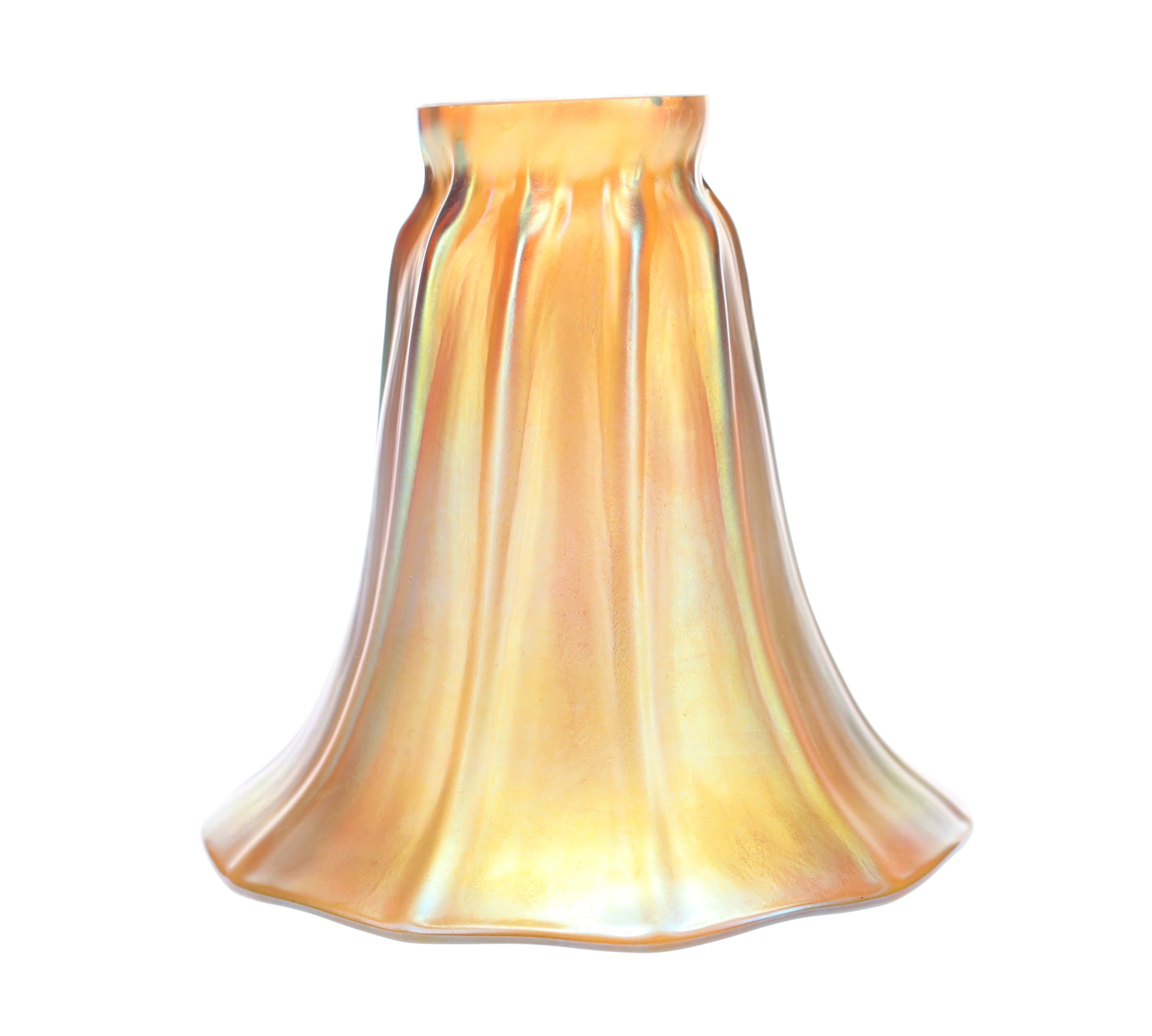 2-1/4" Fitter, Gold Iridescent "Trumpet" Art Glass Shade, 5-1/2" Tall (08923)