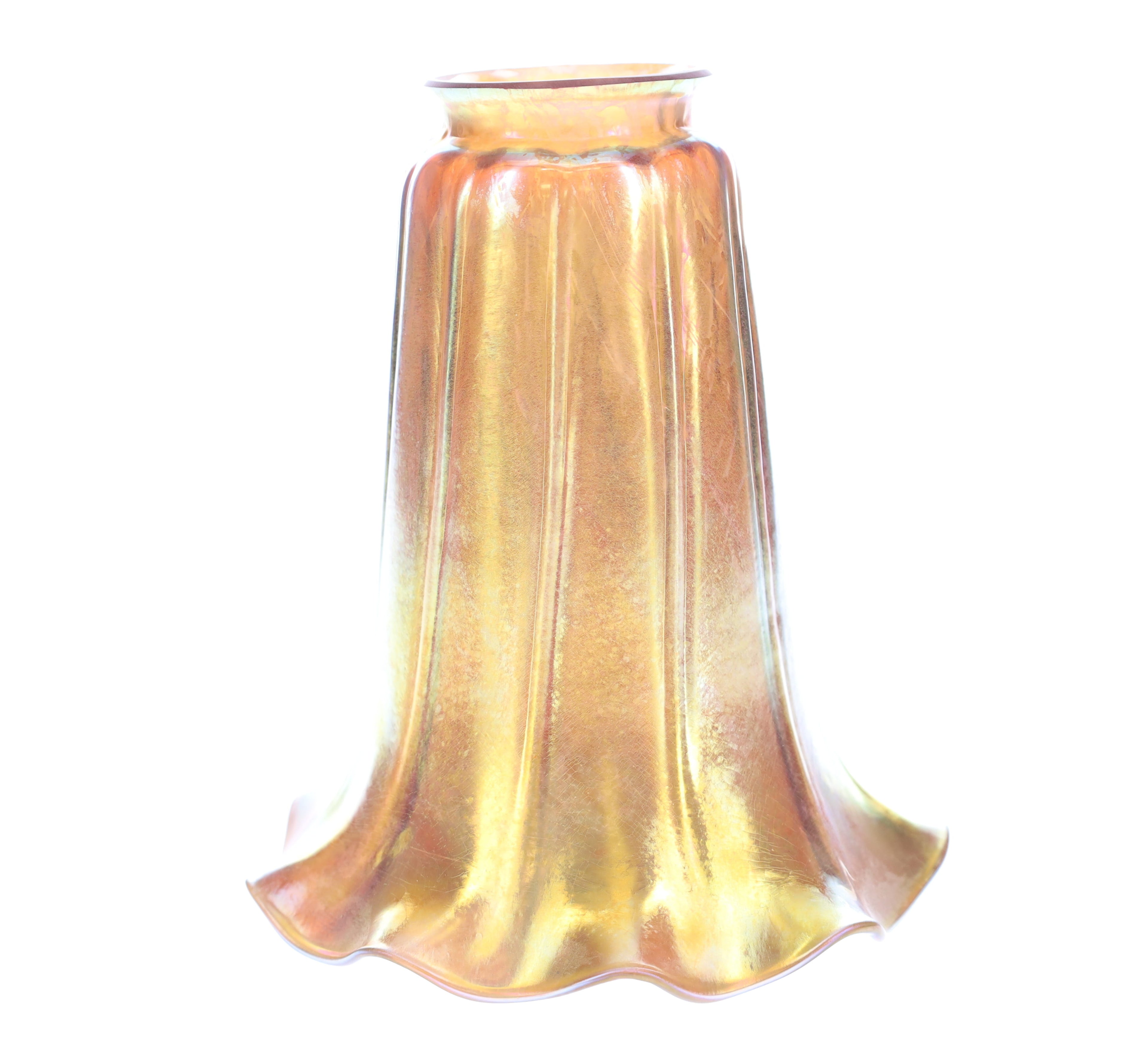 2-1/4" Fitter, Gold Iridescent "Trumpet" Art Glass Shade, 6-1/4" Tall (08912)